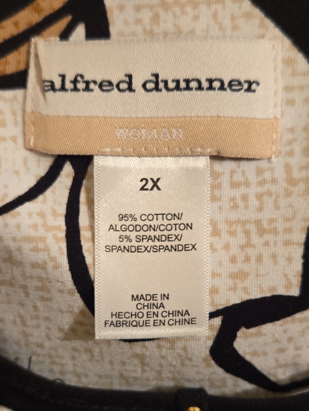 Alfred Dunner Black White Tan Floral Tunic Top - Picture 2 of 8